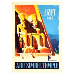 Original Vintage Travel Poster Egypt UAR Abu Simbel Temple Pharaoh Africa