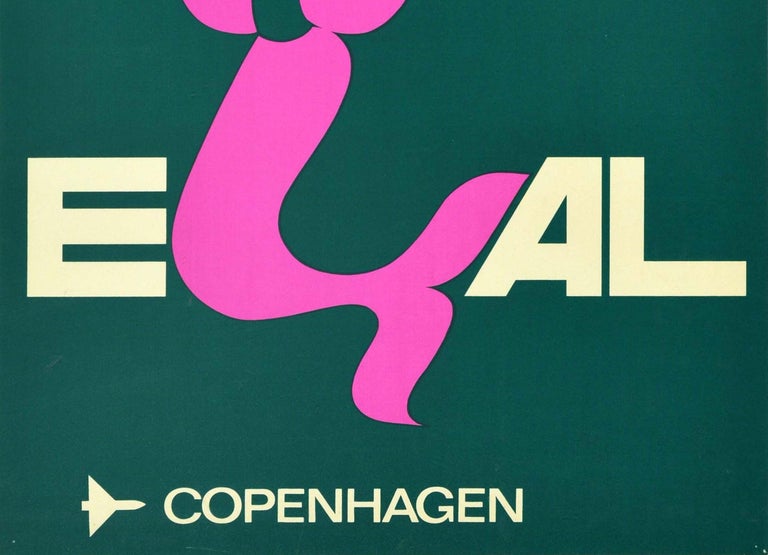Israeli Original Vintage Travel Poster El Al Israel Airlines Copenhagen Denmark Mermaid For Sale