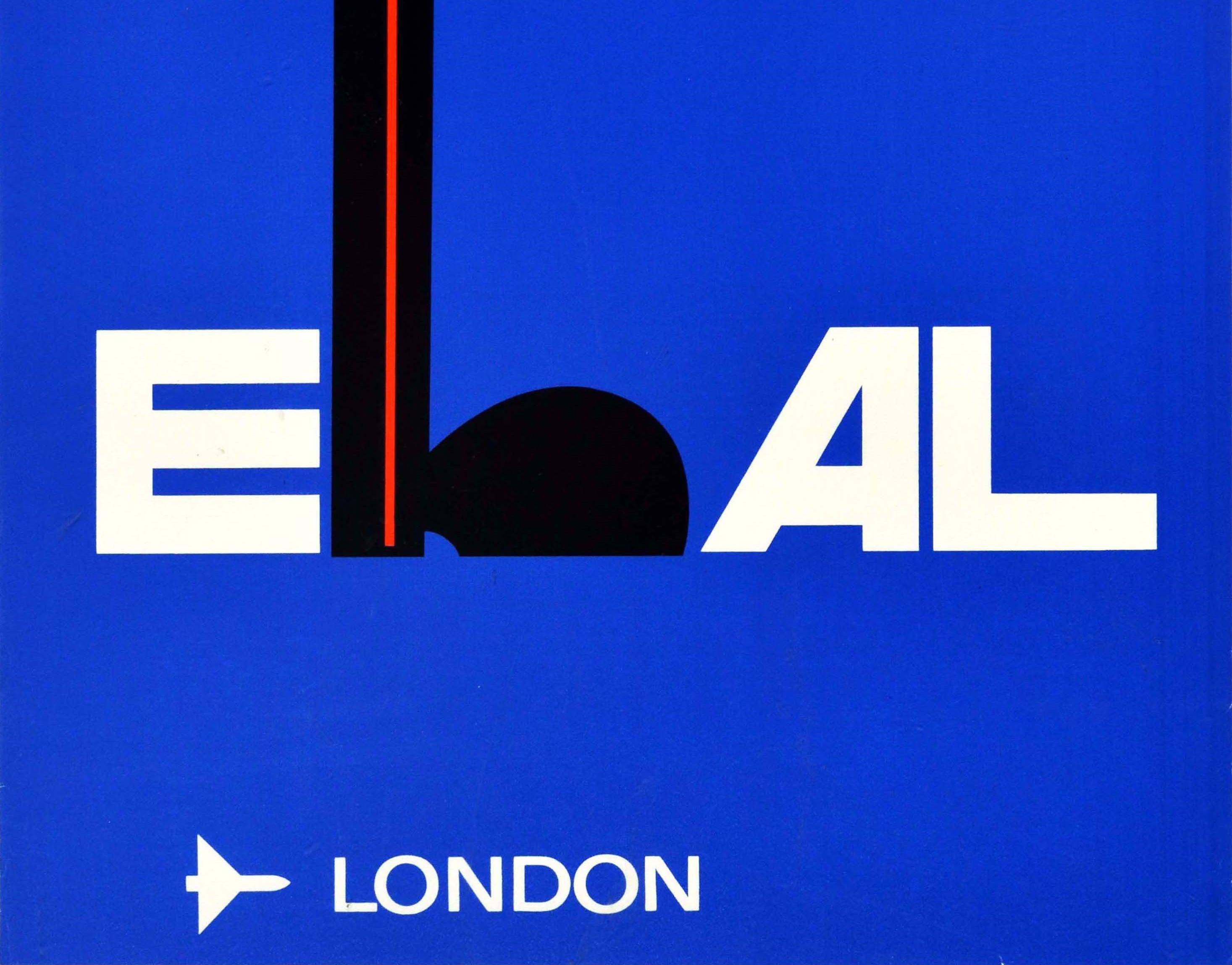 Israeli Original Vintage Travel Poster El Al Israel Airlines London England Royal Guard For Sale