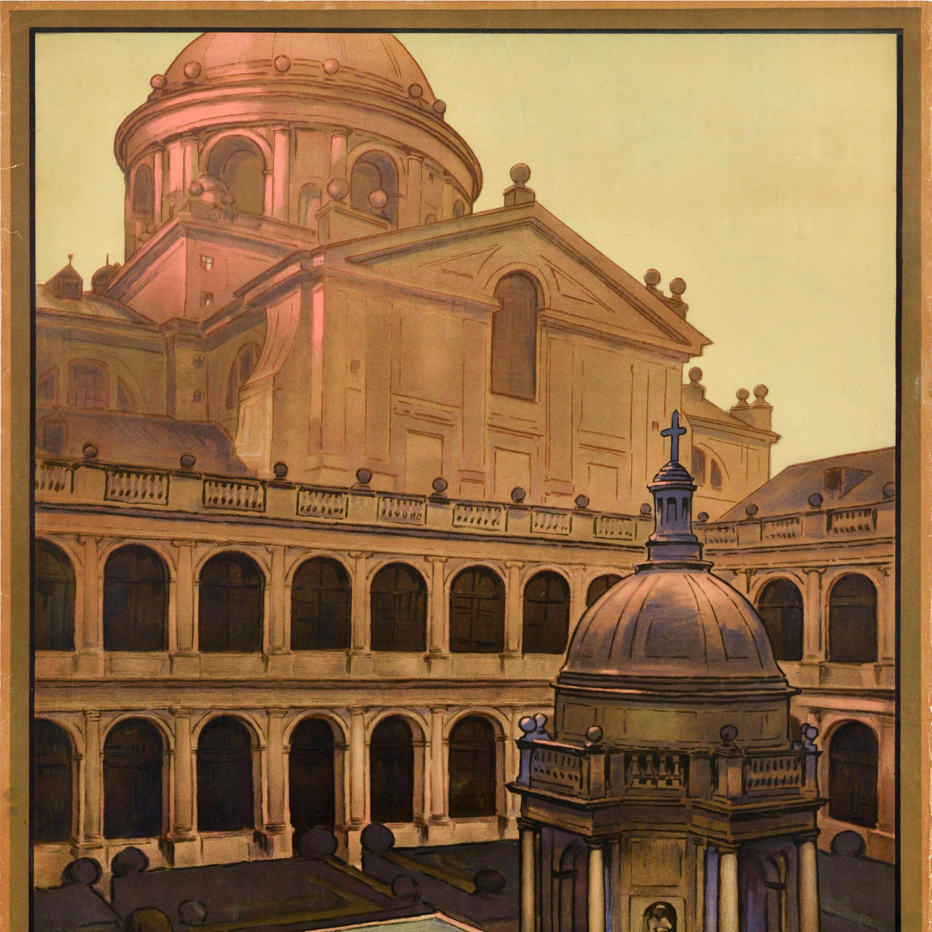 Spagnolo Poster di viaggio d'epoca El Escorial, meraviglia del Rinascimento in Spagna in vendita
