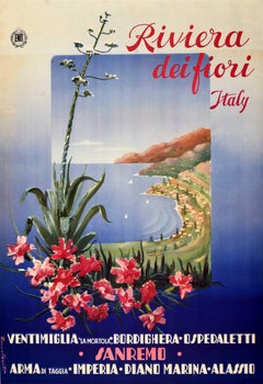 Original Vintage Travel Poster ENIT Sanremo Alassio Riviera Dei Fiori Italy