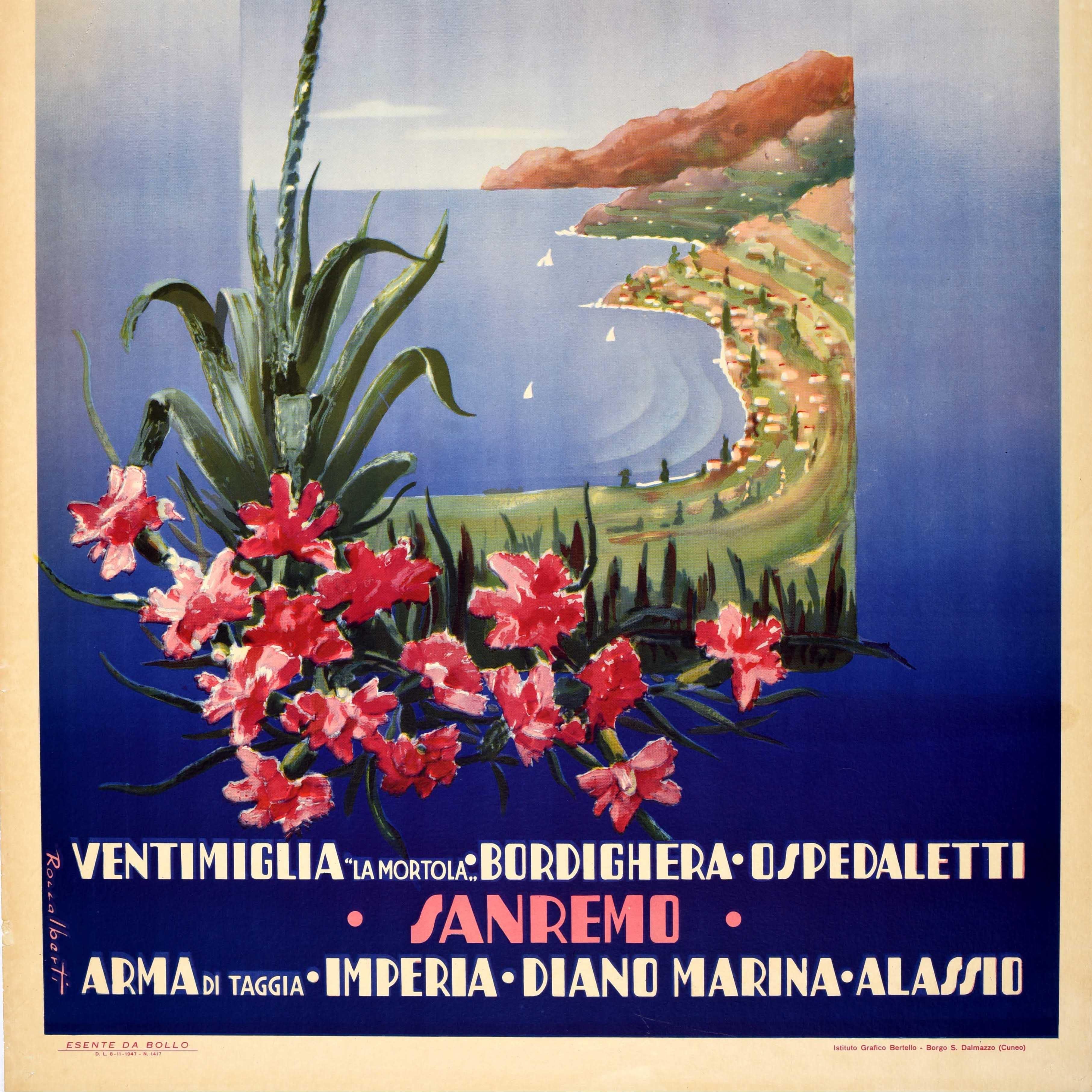 Poster di viaggio originale d'epoca ENIT Sanremo Alassio Riviera Dei Fiori Italia In condizioni buone in vendita a London, GB