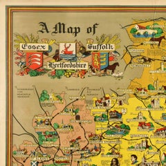 Original Vintage Travel Poster Essex Hertfordshire Suffolk Map British Railways