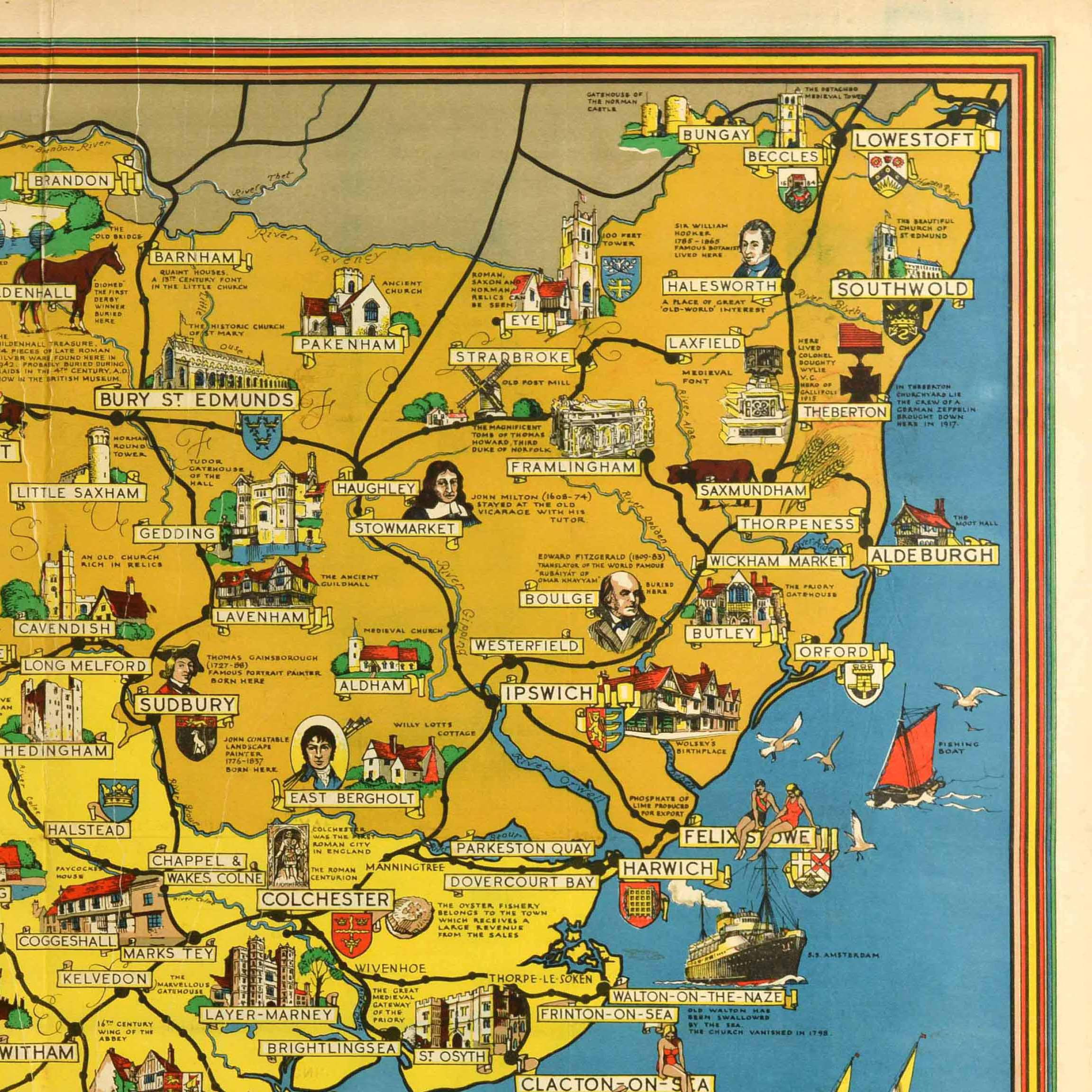 Britannico Poster di viaggio originale d'epoca Essex Hertfordshire Suffolk Mappa British Railways in vendita