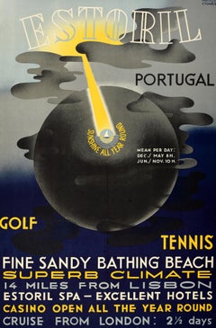 Original Vintage Travel Poster Estoril Portugal Sunshine All Year Round Cruise