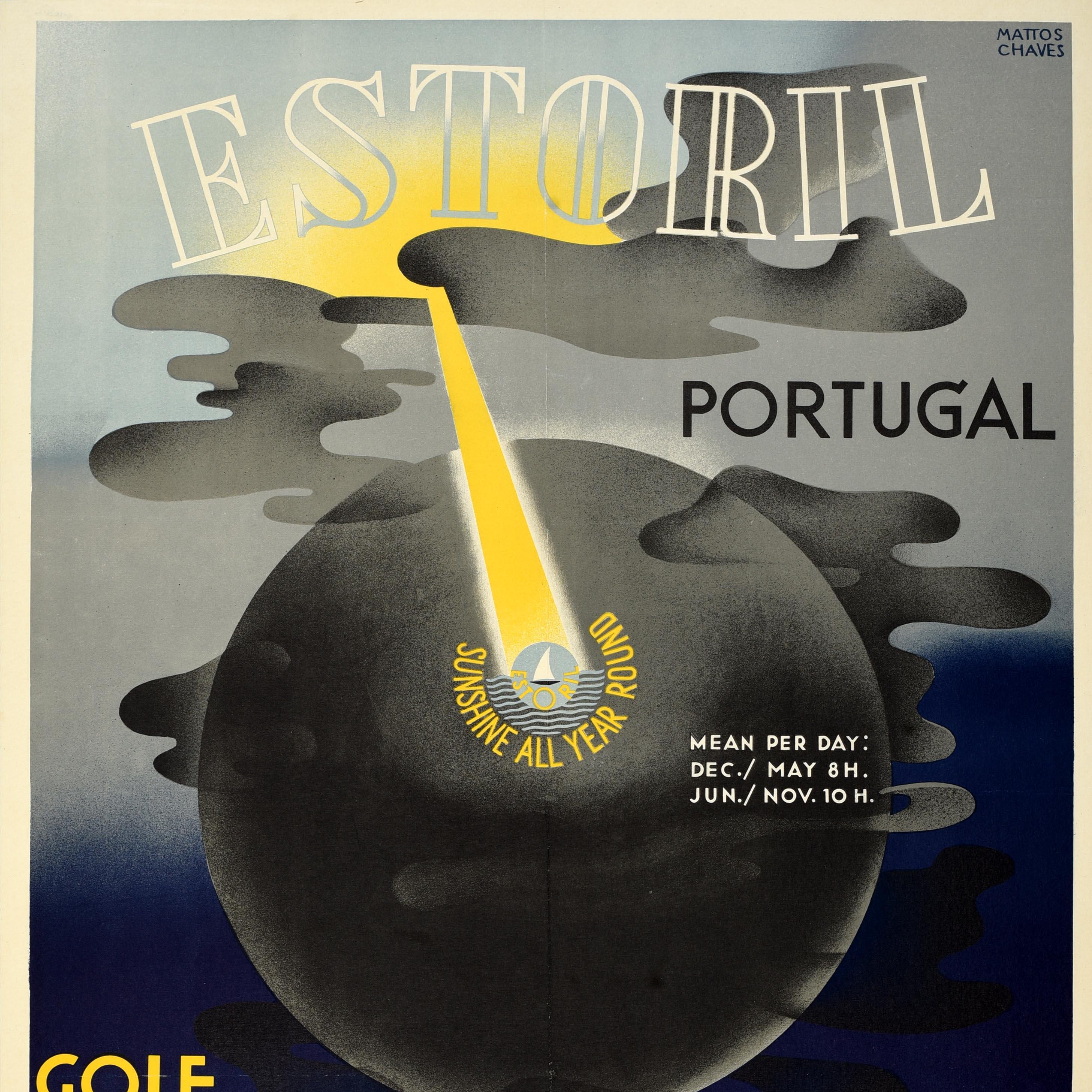 Portuguese Original Vintage Travel Poster Estoril Portugal Sunshine All Year Round Cruise