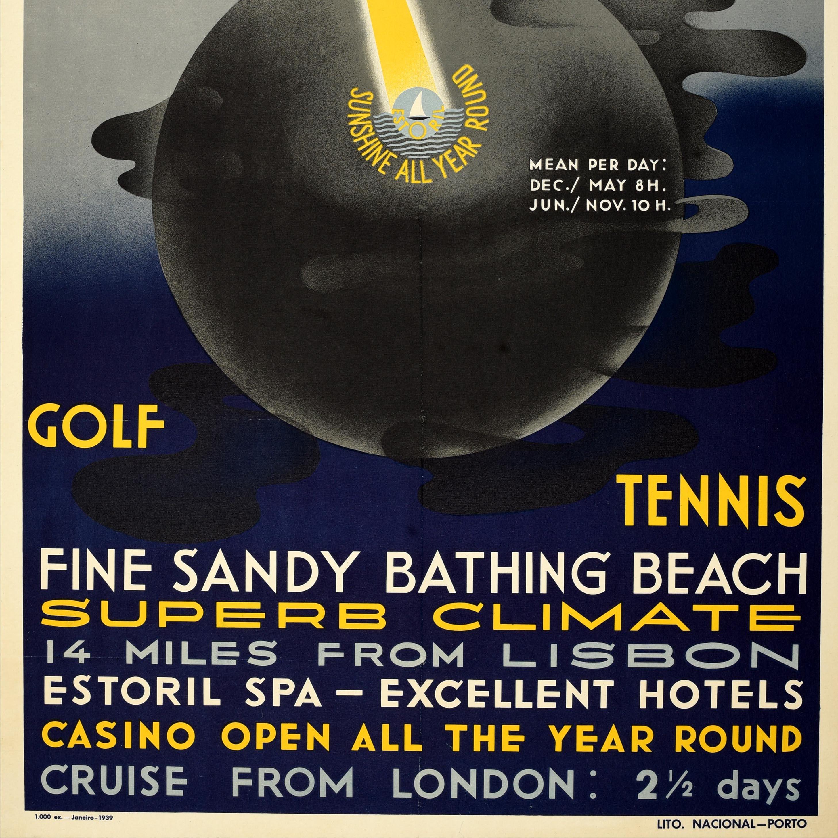 Original Vintage Travel Poster Estoril Portugal Sunshine All Year Round Cruise In Good Condition In London, GB