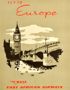 Original Vintage Travel Poster Europe Big Ben London East African Airways EAA