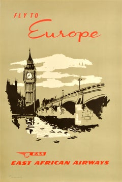 Original Vintage Travel Poster Europe Big Ben London East African Airways EAA