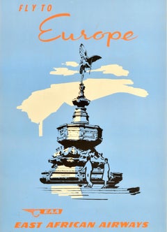 Original Vintage Travel Poster Europe Eros Fountain London EAA Piccadilly Circus