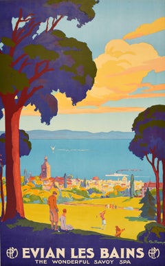 Original Vintage Travel Poster Evian Les Bains Art Deco Golf PLM France Railway