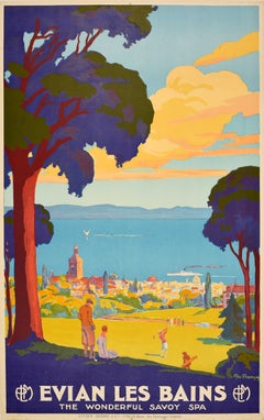 Original Vintage Travel Poster Evian Les Bains Art Deco Golf PLM France Railway