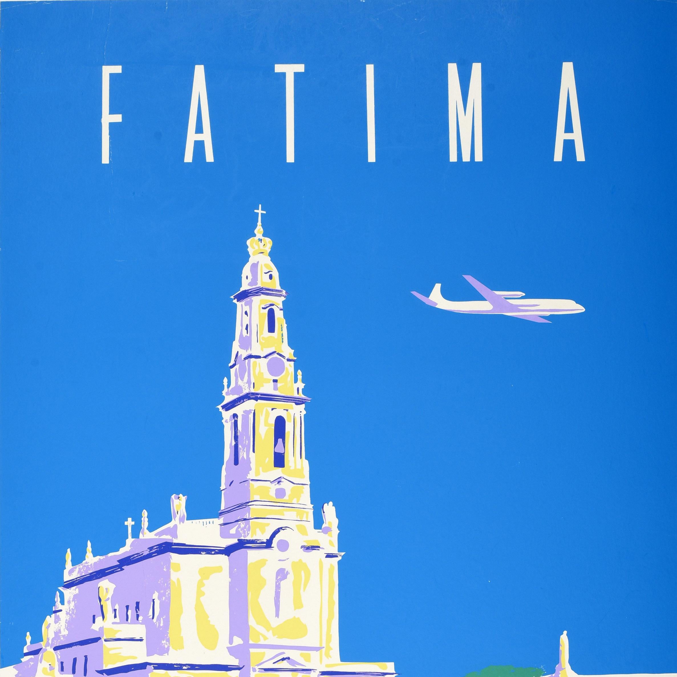 Original Vintage Travel Poster Fatima Portugal Irish International Airlines Art In Good Condition For Sale In London, GB