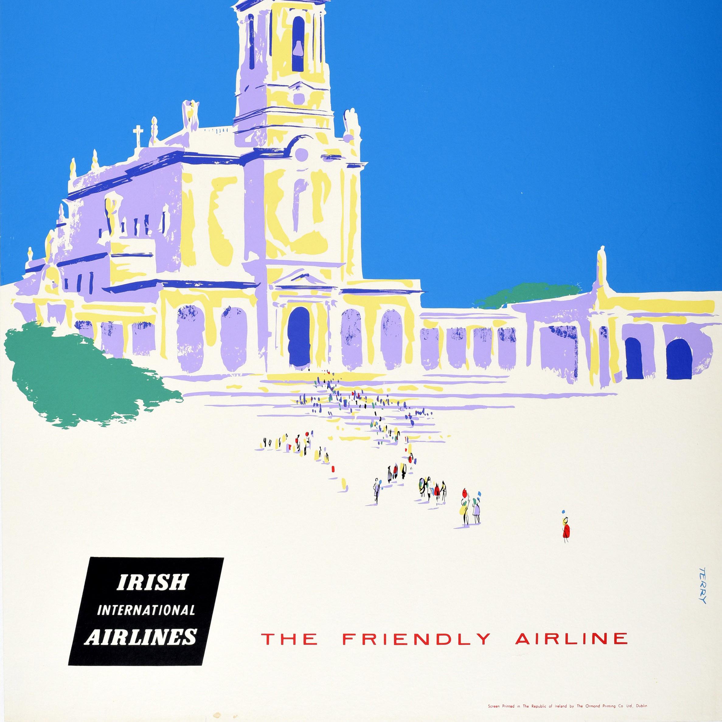 Milieu du XXe siècle Affiche vintage originale de voyage Fatima, Portugal, Compagnie internationale irlandaise d'aviation en vente