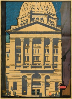 Original Vintage Travel Poster Federal Building Chicago Rapid Transit Illinois