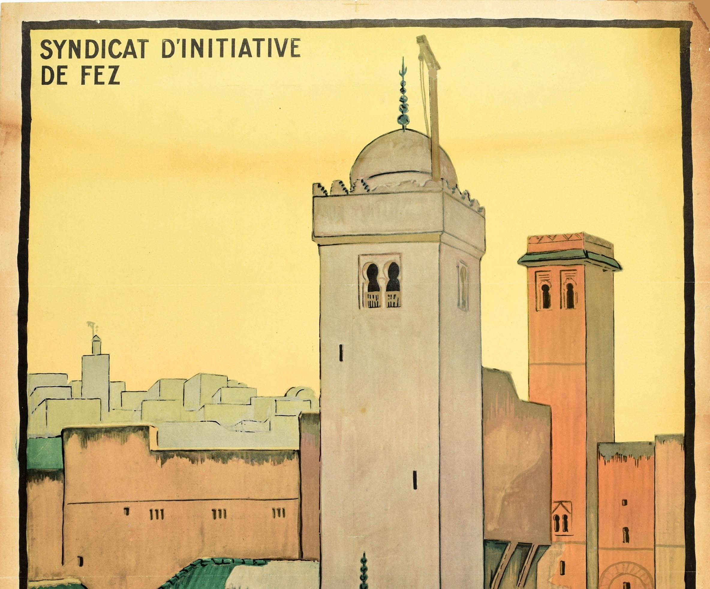 Français Affiche vintage originale de voyage Fez, Maroc, Afrique du Nord, Mysterious City Vicaire en vente