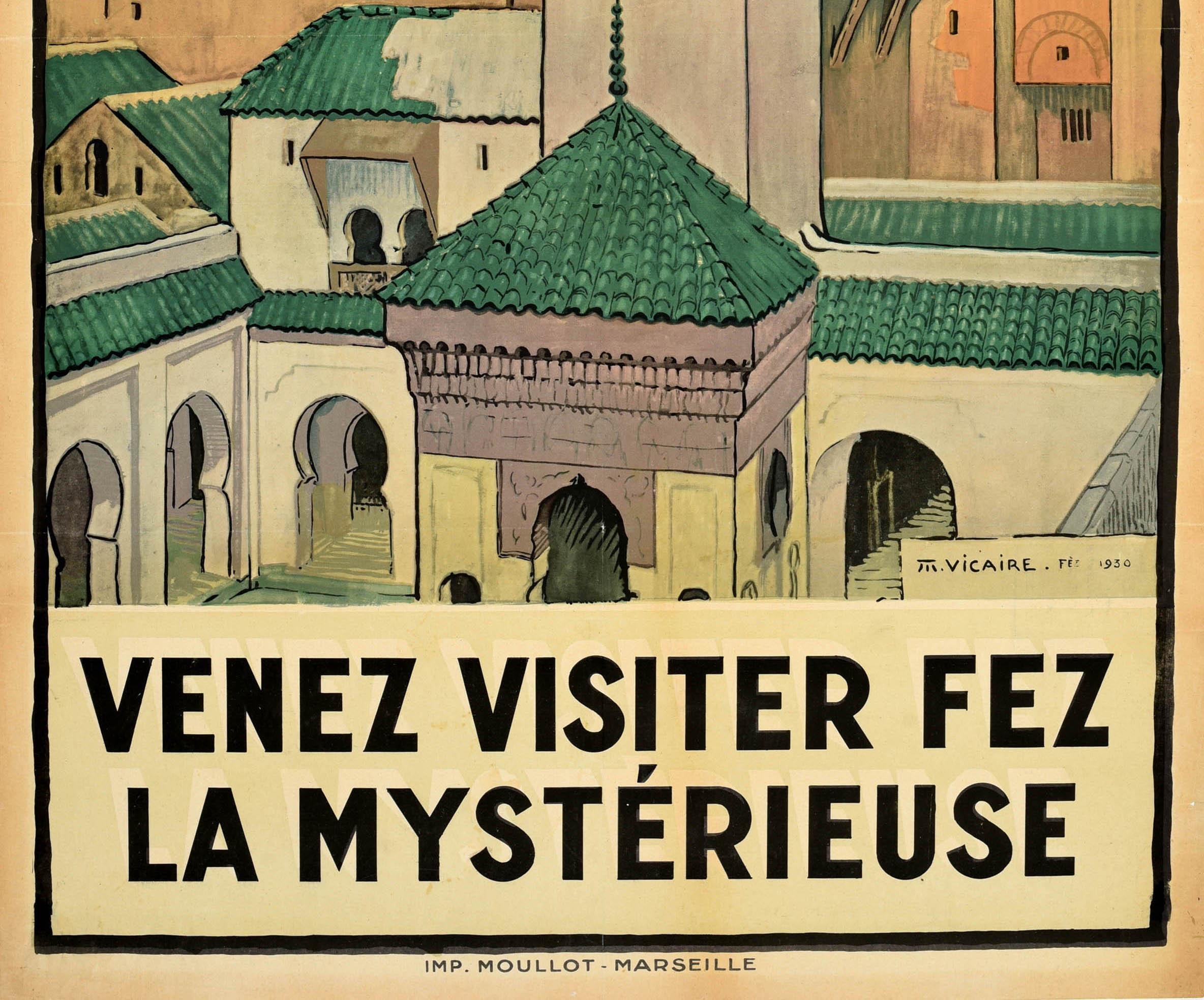 French Original Vintage Travel Poster Fez Morocco North Africa Mysterious City Vicaire For Sale