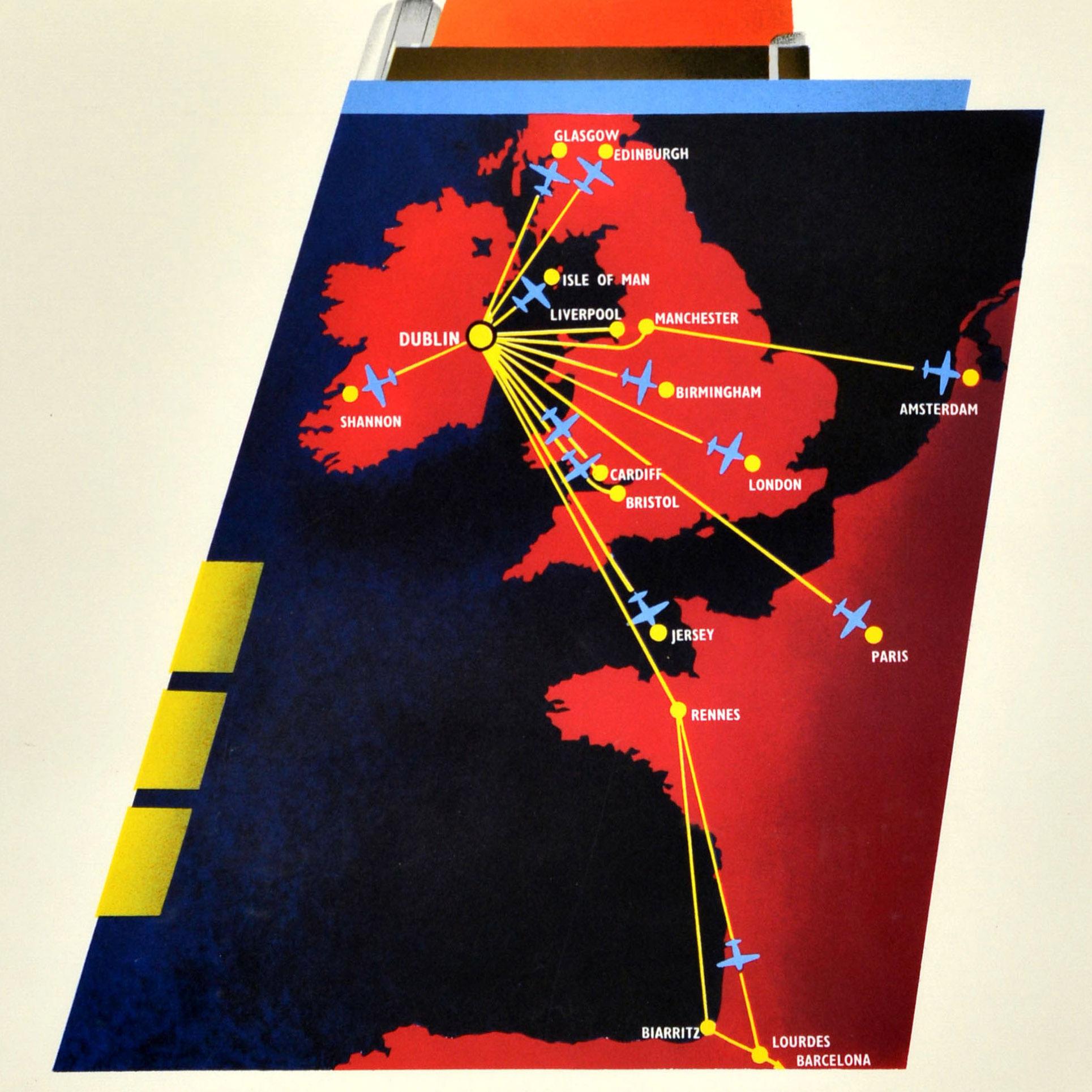 Original Vintage Travel Poster Fly Aer Lingus Travel The Easy Way Midcentury Art In Good Condition For Sale In London, GB