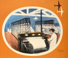 Original Vintage Travel Poster Fly BEA To Belfast Northern Ireland Flax Mill