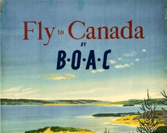 Original Vintage Travel Poster Fly Canada BOAC Airline Paul Chater Scenic Art