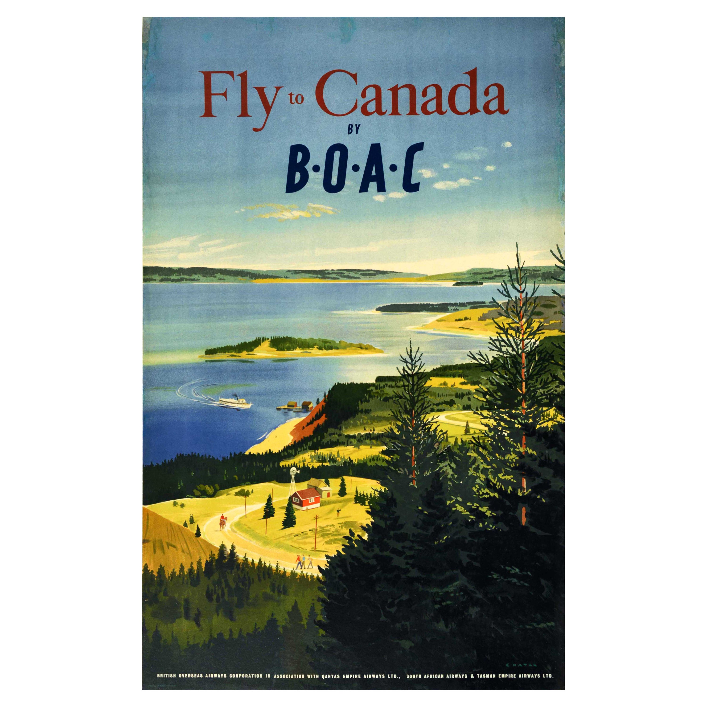 Affiche rétro originale de voyage Fly Canada BOAC Airline, Paul Chater, Art scénique