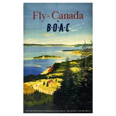 Original Vintage Travel Poster Fly Canada BOAC Airline Paul Chater Scenic Art