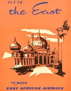 Original Vintage Travel Poster Fly East African Airways EAA Indo Islamic Temple