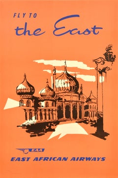 Original Vintage Travel Poster Fly East African Airways EAA Indo Islamic Temple