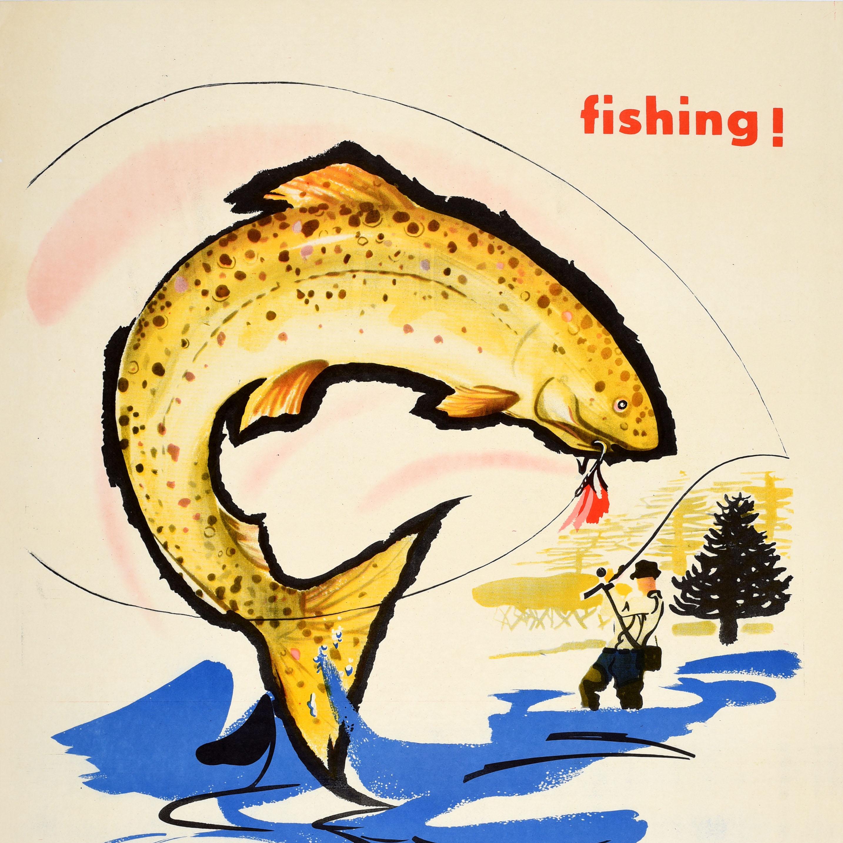 Argentine Original Vintage Travel Poster Fly Fishing Argentina Tourism Trout Fisherman For Sale