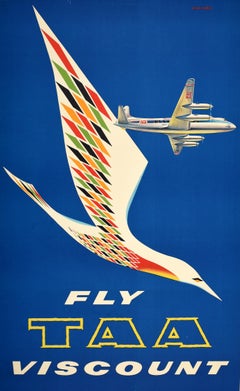 Original Vintage Travel Poster Fly TAA Vickers Viscount Trans Australia Airlines