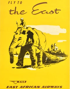 Original Vintage Travel Poster Fly To The East Elephant EAA East African Airway
