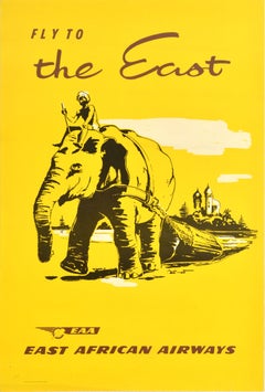 Original Vintage Travel Poster Fly To The East Elephant EAA East African Airway
