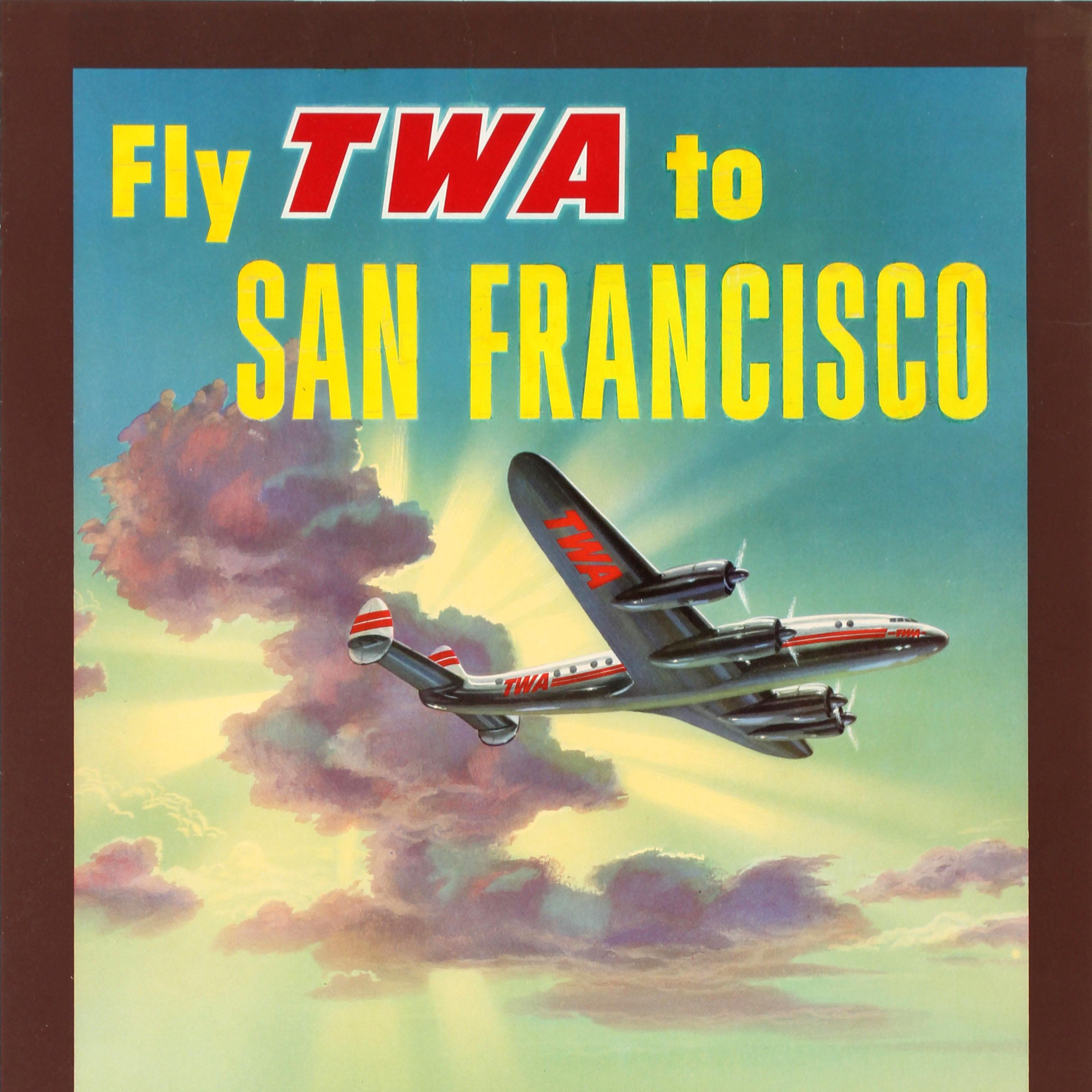 Américain Affiche de voyage originale Fly TWA San Francisco World-Proved Constellations en vente