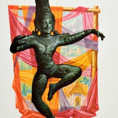 Original Vintage Travel Poster Fly TWA The Orient Buddha Asia David Klein Design