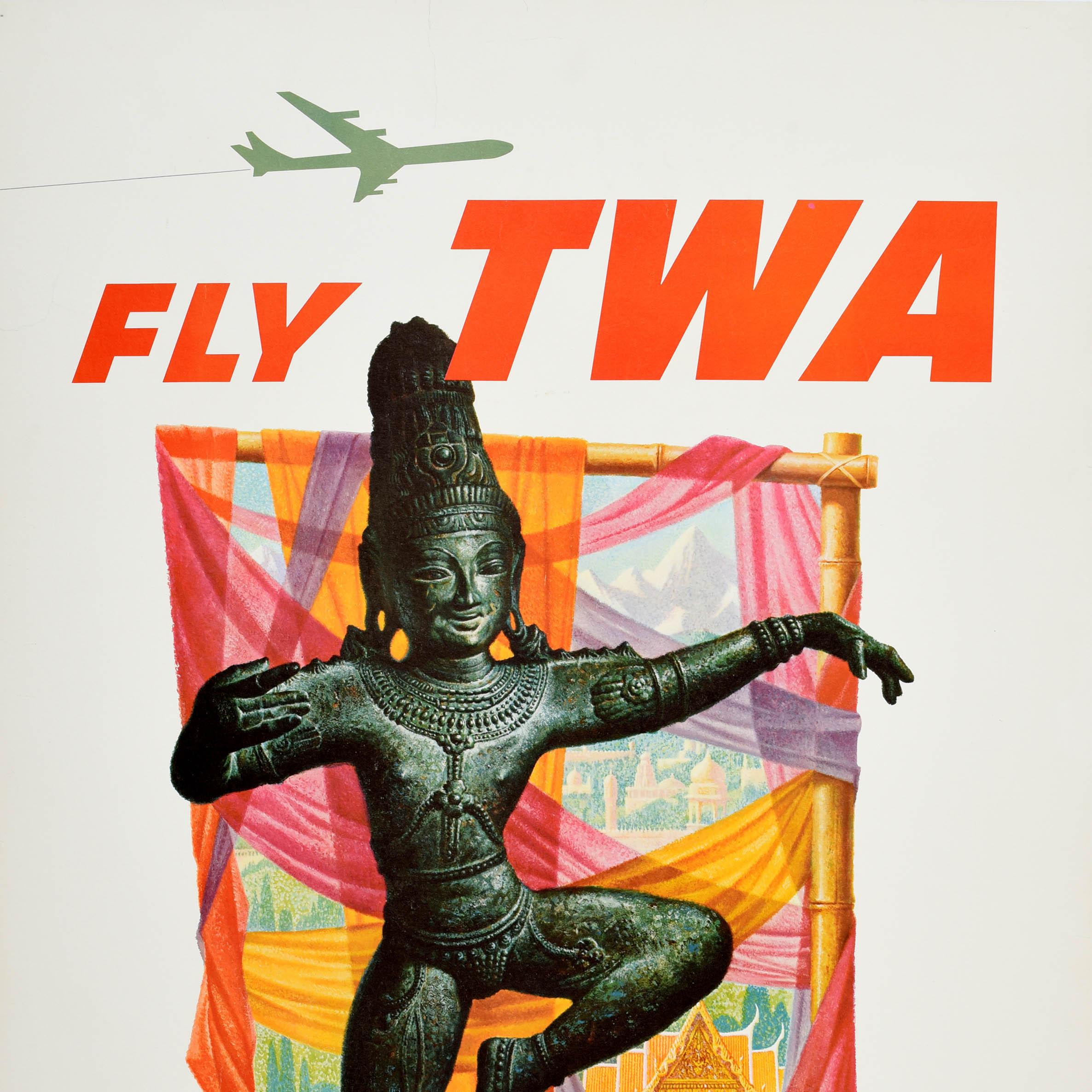 American Original Vintage Travel Poster Fly TWA The Orient Buddha Asia David Klein Design