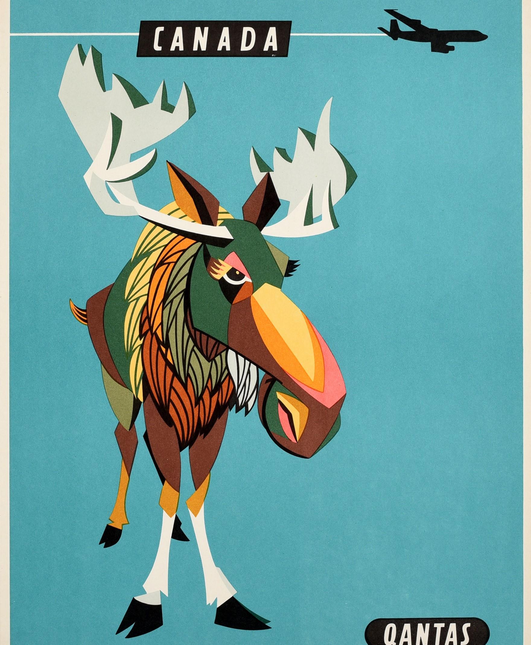 Original Vintage Travel Poster For Canada Qantas Air India BOAC TEAL SAA Moose In Excellent Condition In London, GB