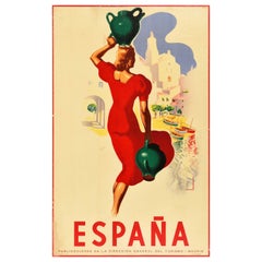 Original Vintage Travel Poster For Espana Spain Lady In Red Artwork Jose Morell