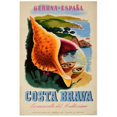 Original Vintage Travel Poster For Gerona Espana Mediterranean Costa Brava Spain