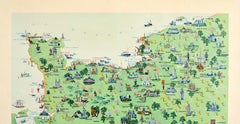 Original Vintage Travel Poster For La Normandie France Normandy Illustrated Map