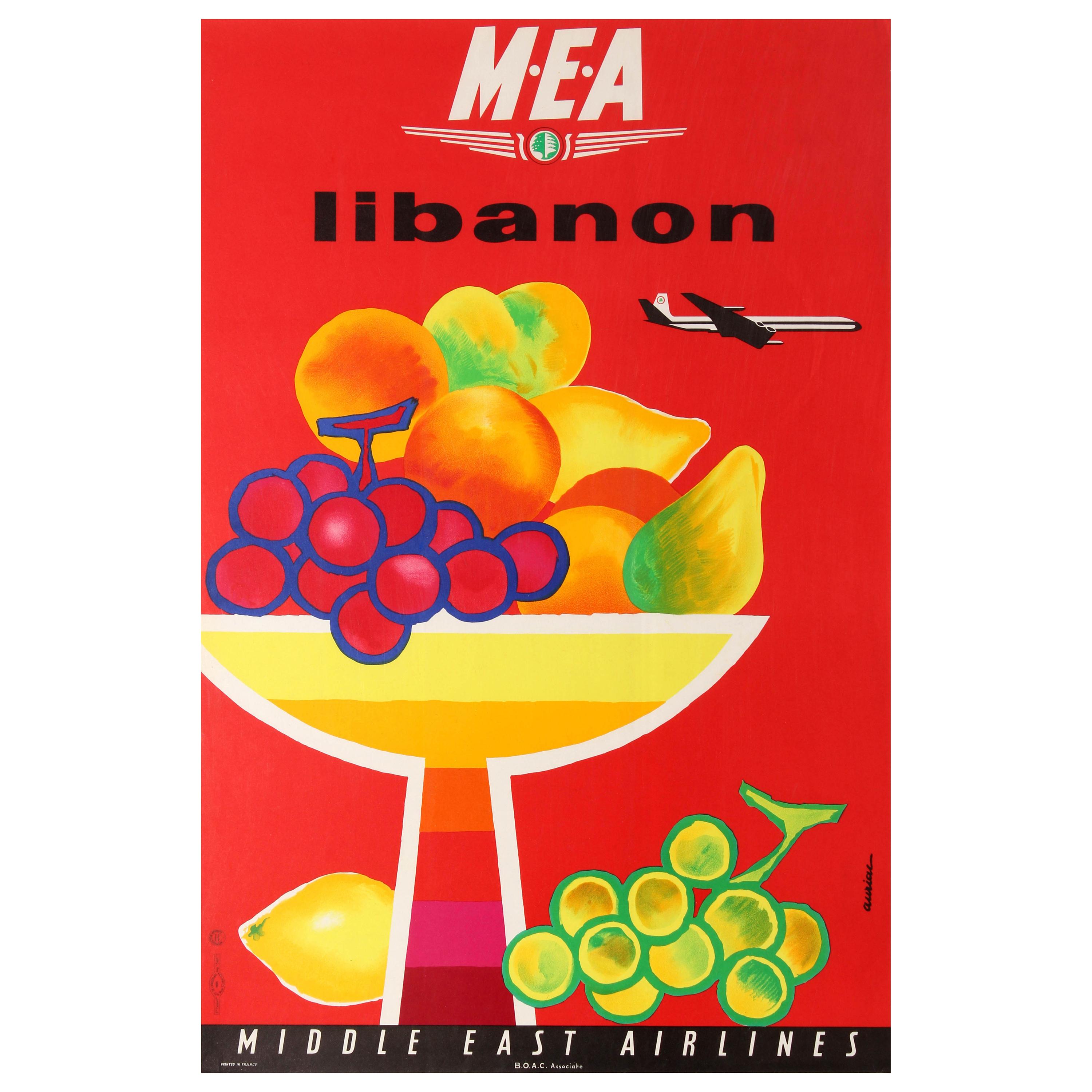 Original Vintage Travel Poster for Libanon Lebanon MEA Middle East Airlines BOAC