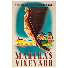 Original Used Travel Poster For Martha's Vineyard By The New Haven Railroad