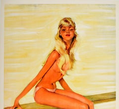 Original Vintage Travel Poster For Monte Carlo Diving Board Girl Pin Up Design