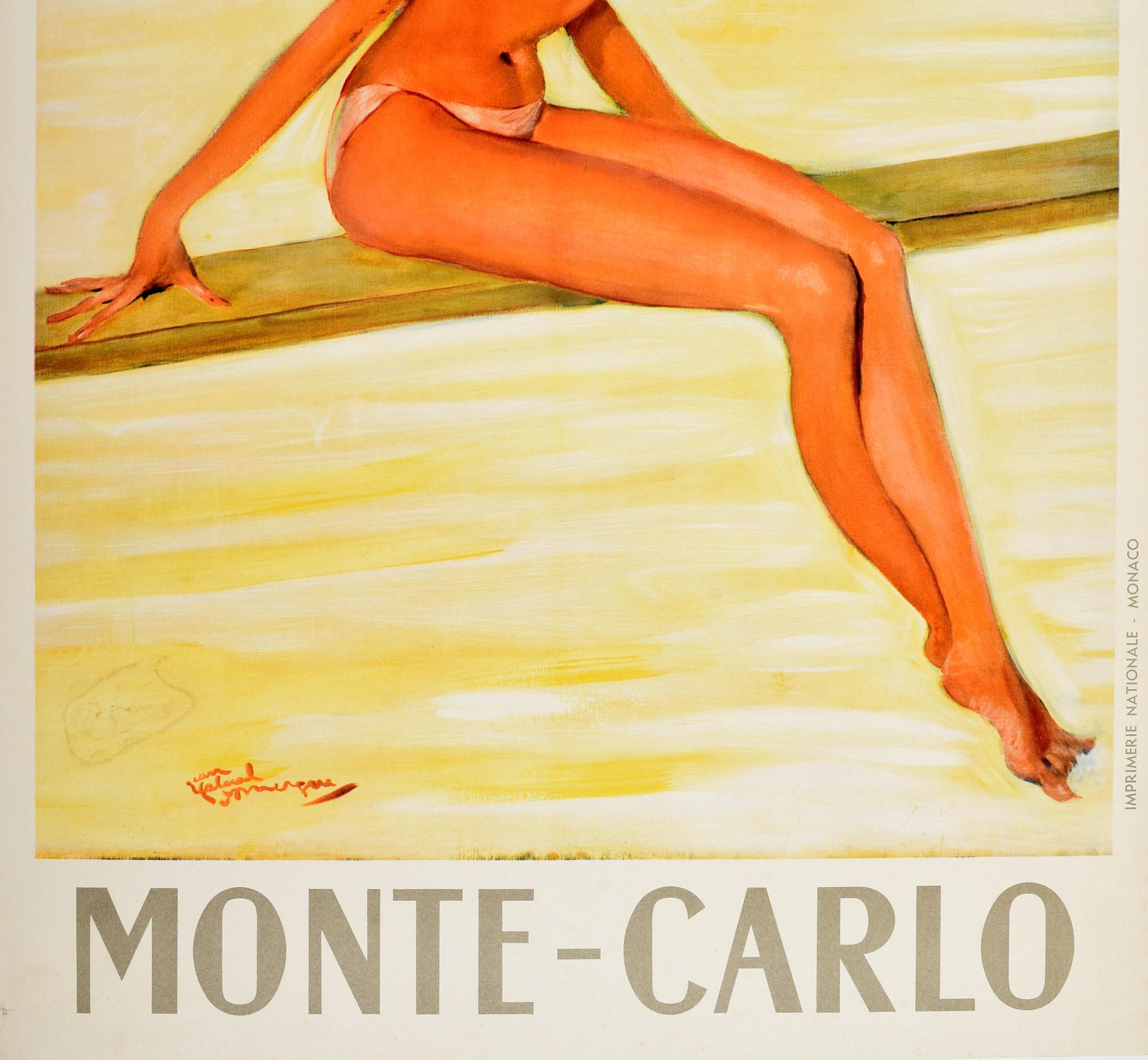 Monacan Original Vintage Travel Poster For Monte Carlo Diving Board Girl Pin Up Design