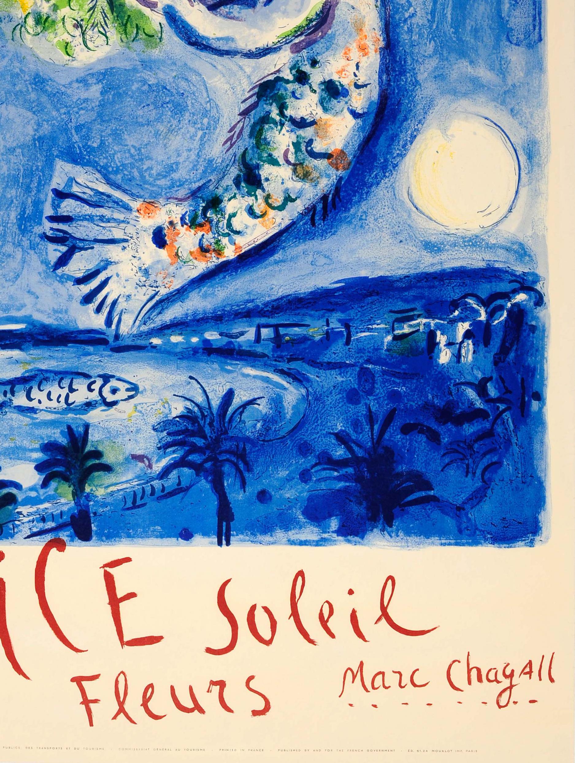French Original Vintage Travel Poster for Nice Soleil Fleurs Marc Chagall Sun Flowers
