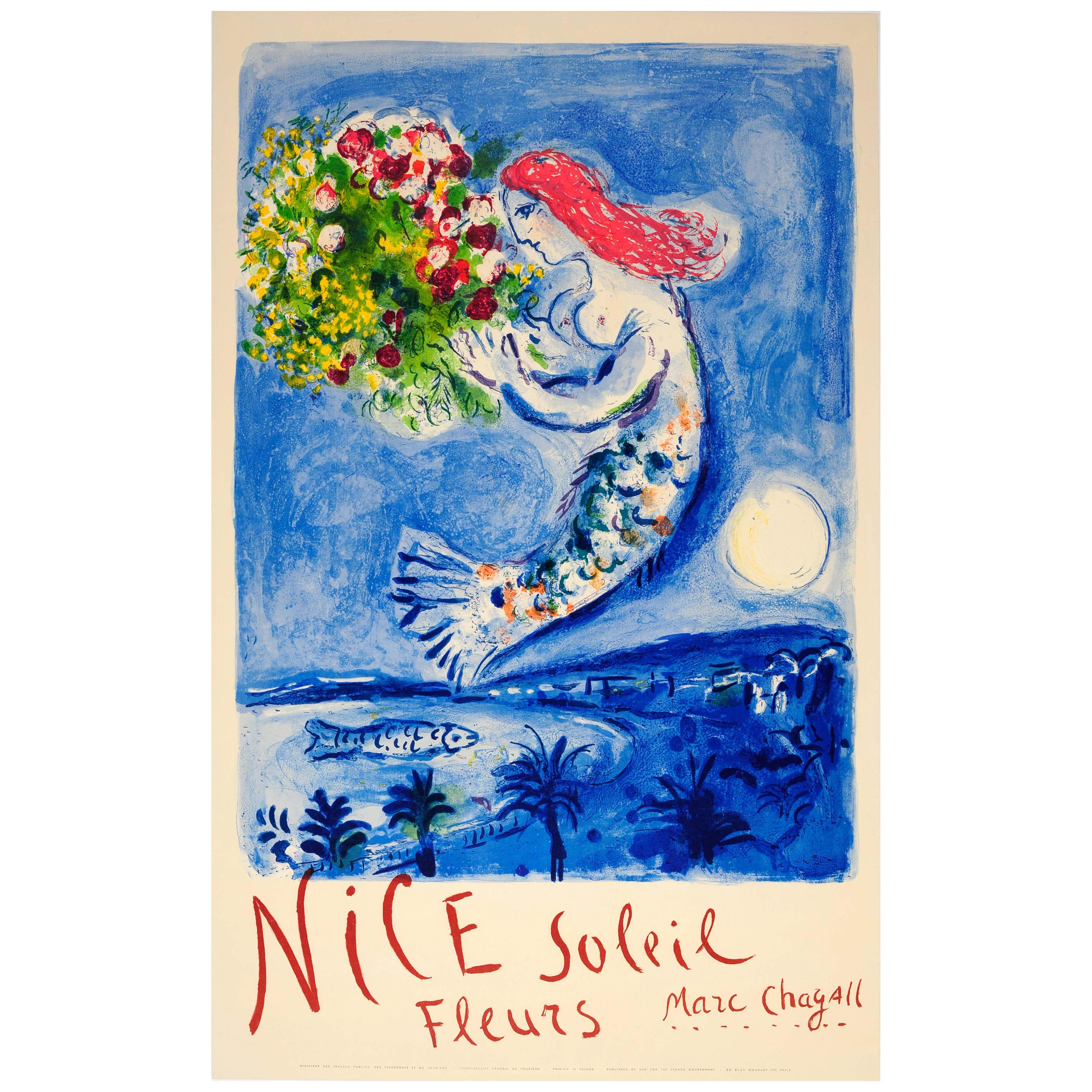 Original Vintage Travel Poster for Nice Soleil Fleurs Marc Chagall Sun Flowers