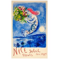 Original Retro Travel Poster for Nice Soleil Fleurs Marc Chagall Sun Flowers