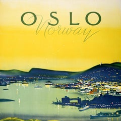 Original Vintage Travel Poster Oslo Norway Twilight In Saga Setting Scandinavia