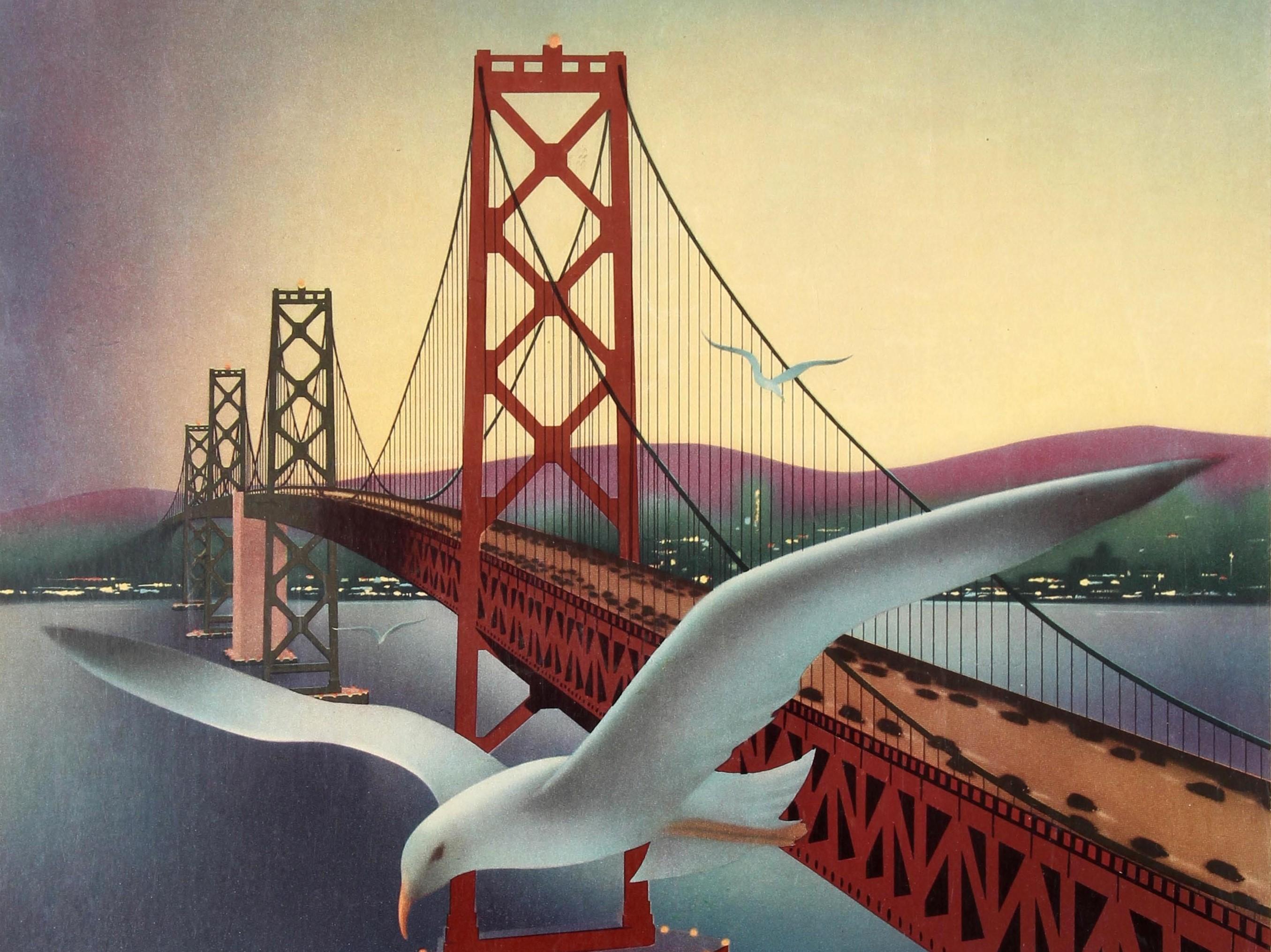 American Original Vintage Travel Poster for San Francisco Via Mainliner United Air Lines