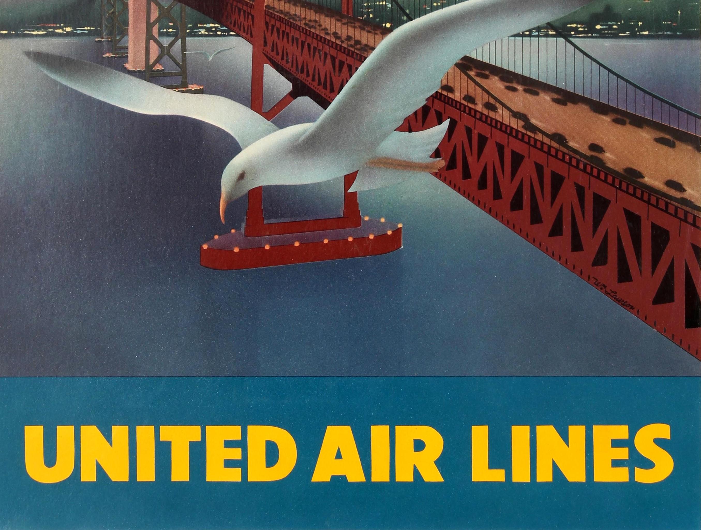 Original Vintage Travel Poster for San Francisco Via Mainliner United Air Lines In Fair Condition In London, GB