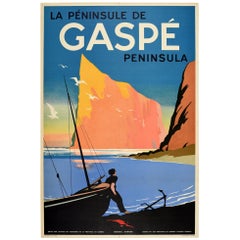 Original Vintage Travel Poster for the Gaspe Peninsula in Canada Quebec Province